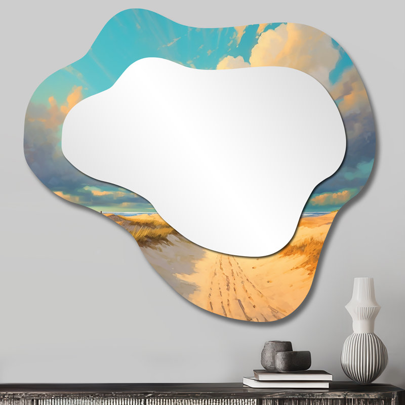 Wooldridge Beach Tranquility Ocean In Spring I - miroir asymétrique de plage, miroir mural décoratif nuage bleu, impression d'art en métal