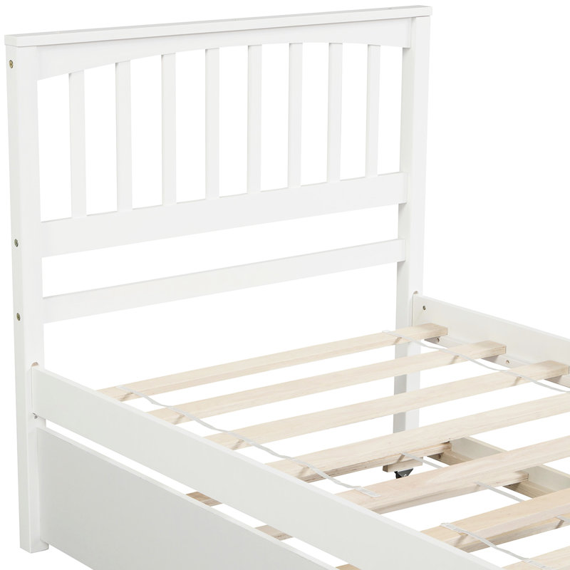 Lit plateforme simple avec lit gigogne roulant en bois massif blanc pour un sommeil confortable, Blanc