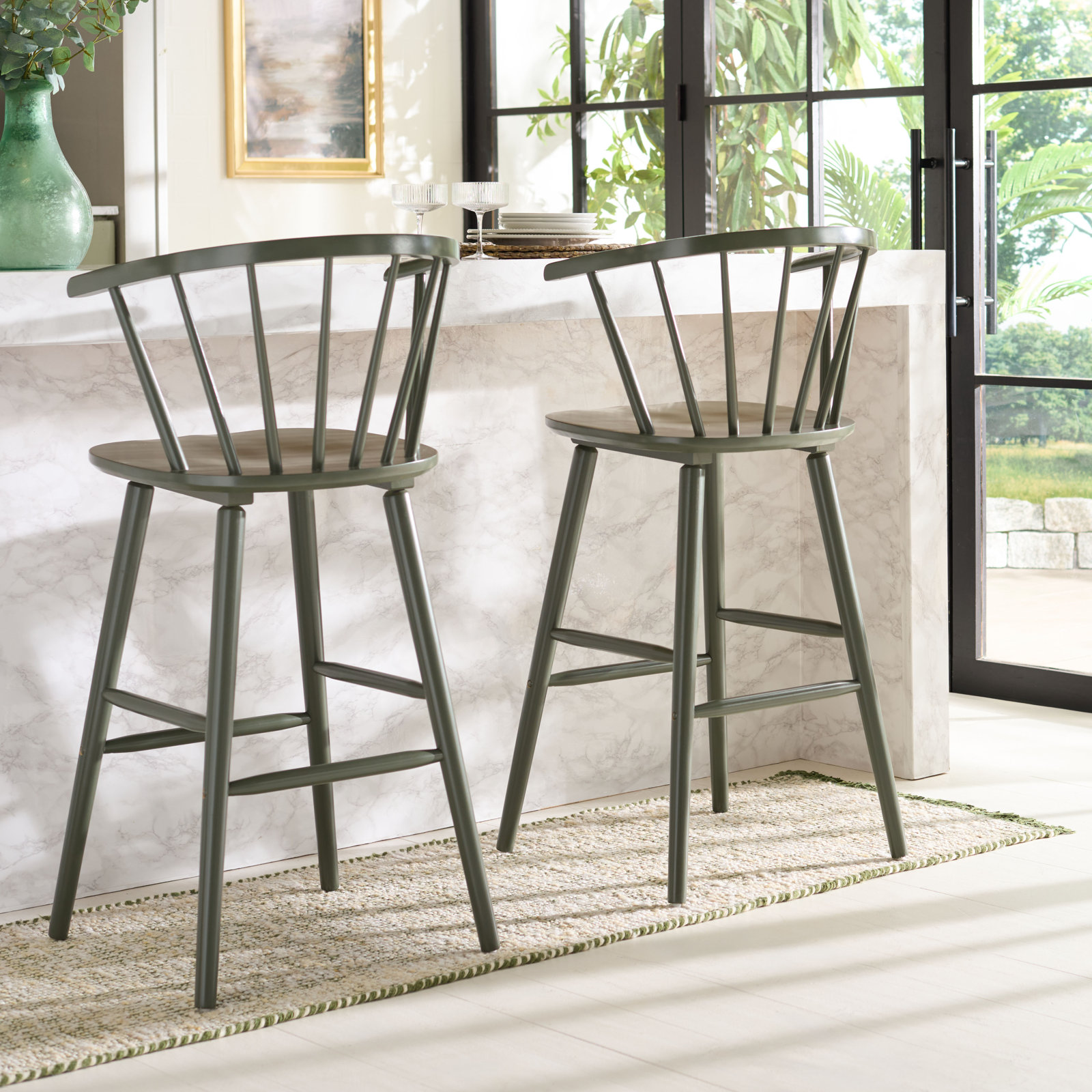 Sheffield Solid Wood Bar & Counter Stool, Bar Stool (29" Seat Height), Dusty Green