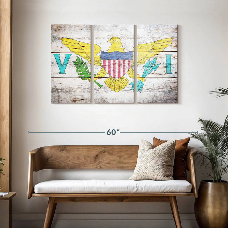 Borges Wood Style US Virgin Islands Flag, 28" H x 45" W
