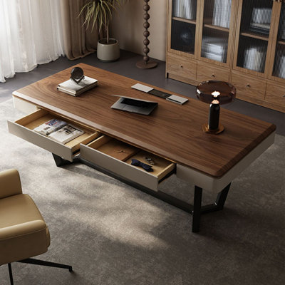 Walnut Rectangular Manufactured Wood Writing desk with drawers desk
