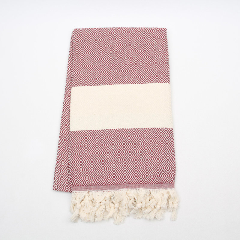 Serviettes en coton turc à motif de losanges - peshtemal et peshkir, séchage rapide et douceur, Bourgogne