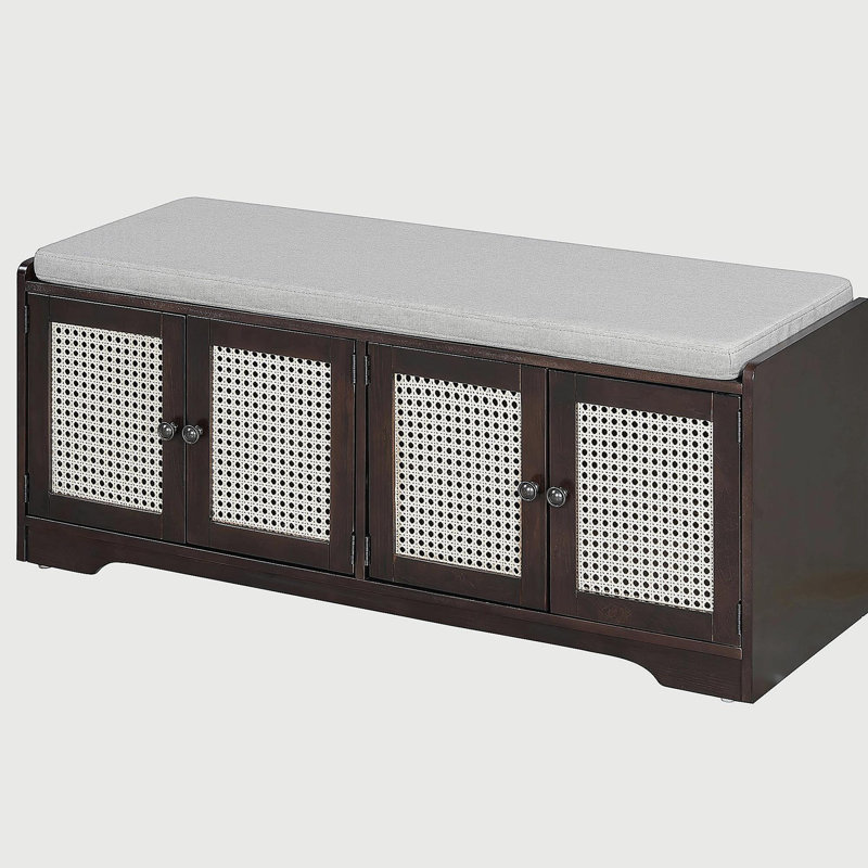 Banc de rangement rustique multifonctionnel pour chaussures avec coussin amovible, Beige/Espresso