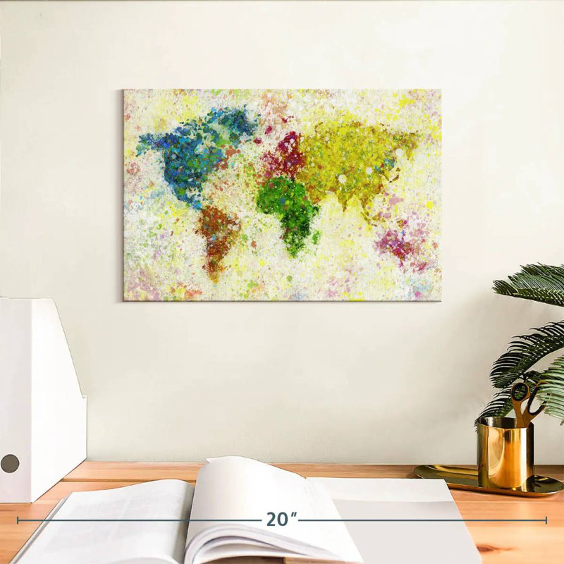 Carte du monde des taches de peinture Aliaz, H 8 po x l 12 po
