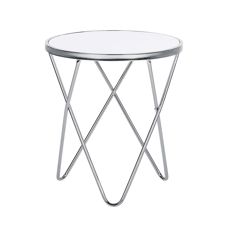 Abygayle Glass Top Cross Legs End Table, White, Silver