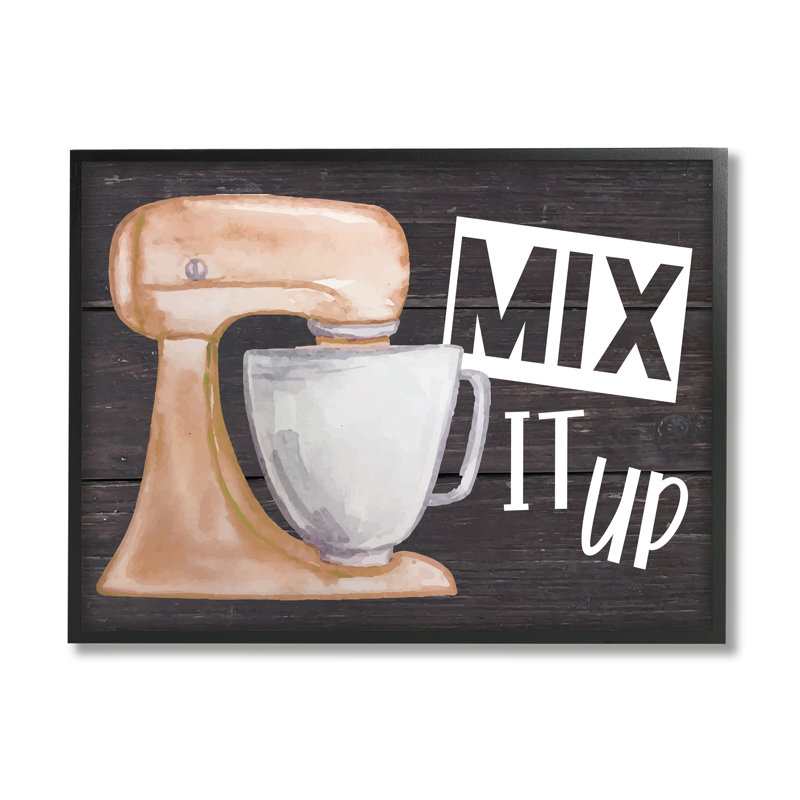 «Mix It up Kitchen Mixing Bake» par ND Art - Cadre flottant, impression sur bois, Giclée encadrée noir minuit
