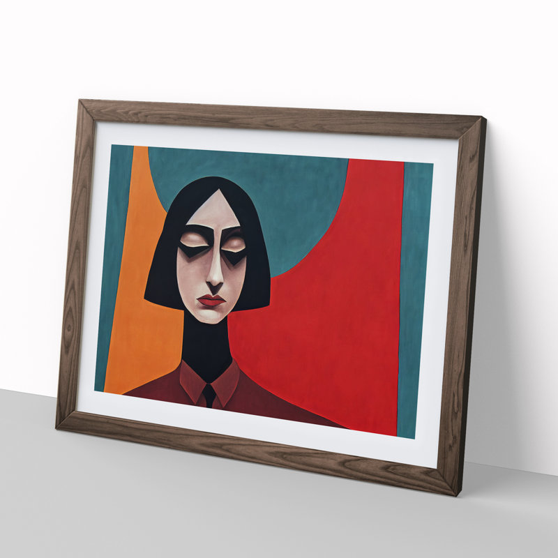 Abstract Portrait Of A Woman - Single Picture Frame Print, 46cm H x 64cm W x 2cm D, Walnut