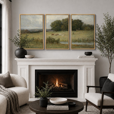 «Pastoral Meadow With Cows», œuvre d'art sur toile, impression sur toile encadrée