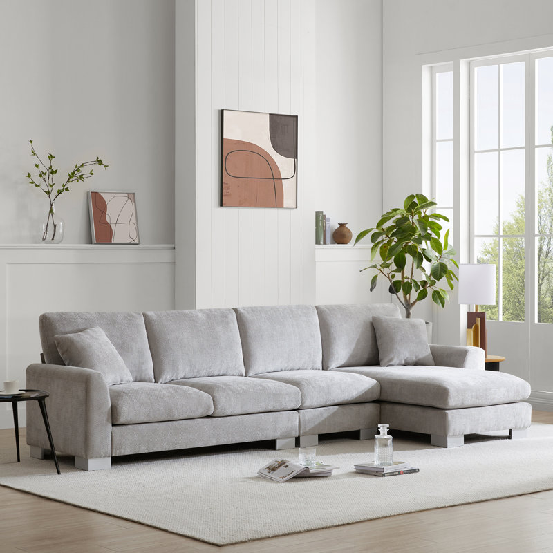 Emerton Modern Oversized Sectional Sofa, Light Gray Chenille