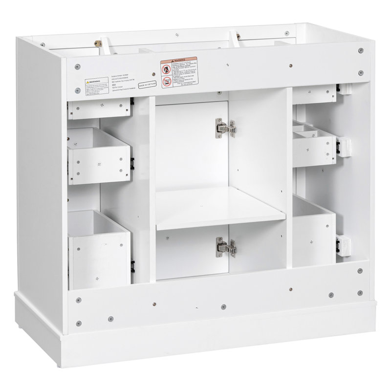 Meuble-lavabo 36 po sans lavabo, base d'armoire seulement, une armoire et six tiroirs, Blanc
