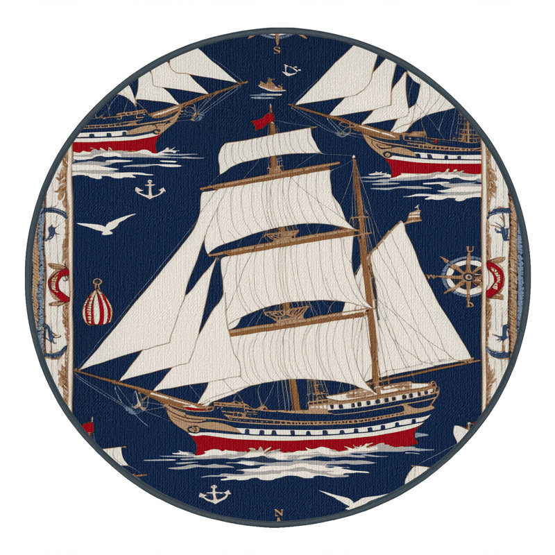  Washable Tall ships Nautical Area Rug, Rectangulaire 2 pi x 3 pi