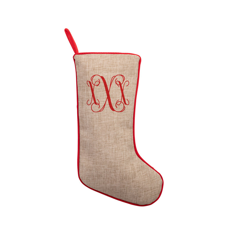 Vine Monogram Personalized Burlap Stocking, Yes
