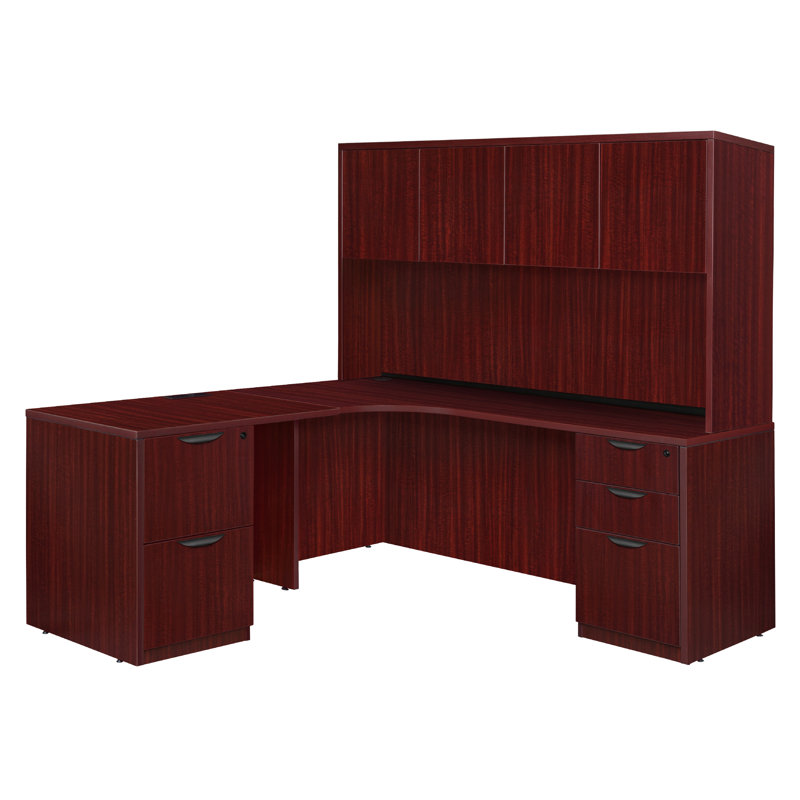 Mahogany Corner Desk with Hutch and Filing Cabinet
