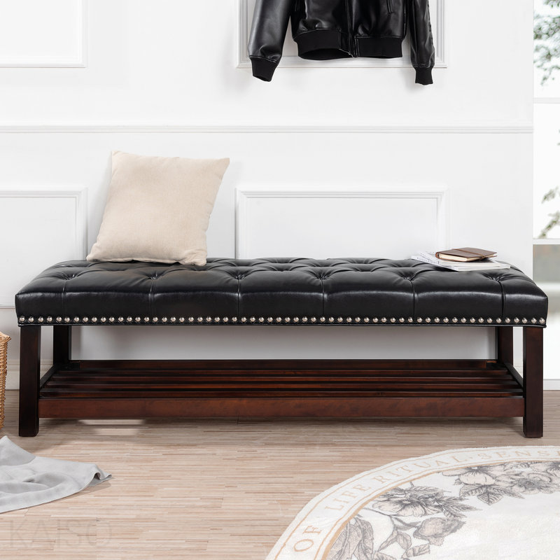 Banc rembourré avec base en bois
