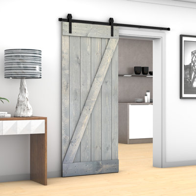 84'' Solid Wood Paneled Painted without Installation Hardware Kit Barn Door