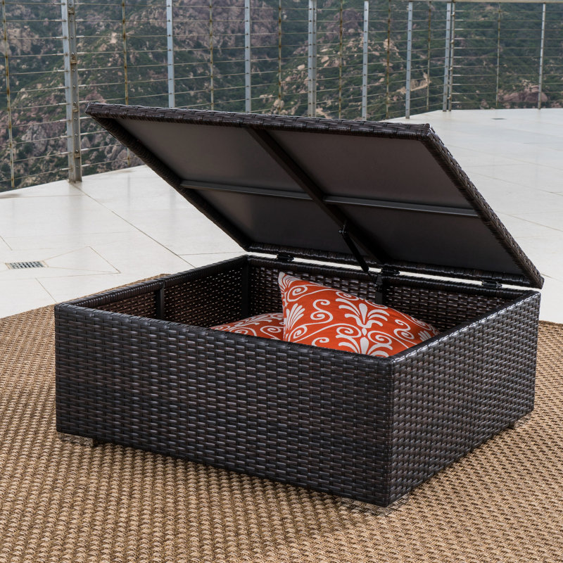 Charmante table basse d'extérieur avec tissage - rangement multiple brun pour utilisation
