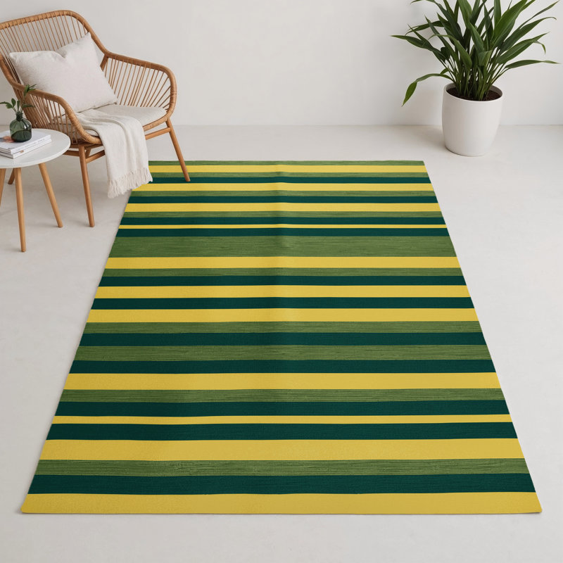 Tapis intérieur / extérieur jaune HorizontalStripes, Rectangulaire 3 pi x 5 pi
