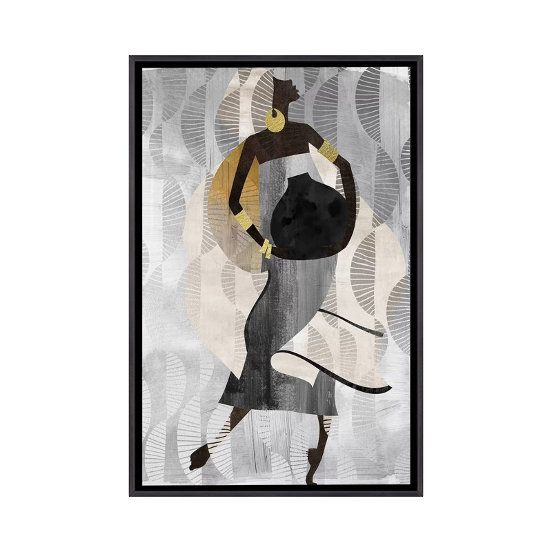 «Neutral Dancing Woman II» par Nikki Chu - reproduction, H 40 po x l 26 po x P 1,5 po, Encadrement noir décoloré