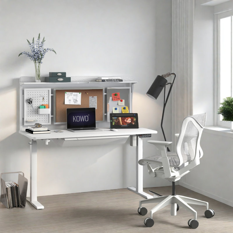 Bureau debout à hauteur réglable électrique Larreon, H 47,2 po x l 48 po x P 24 po, Chêne gris / noir