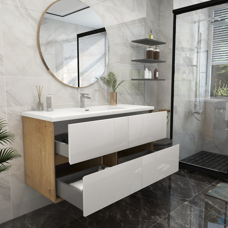 Meuble-lavabo mural simple 48 po, Blanc brillant