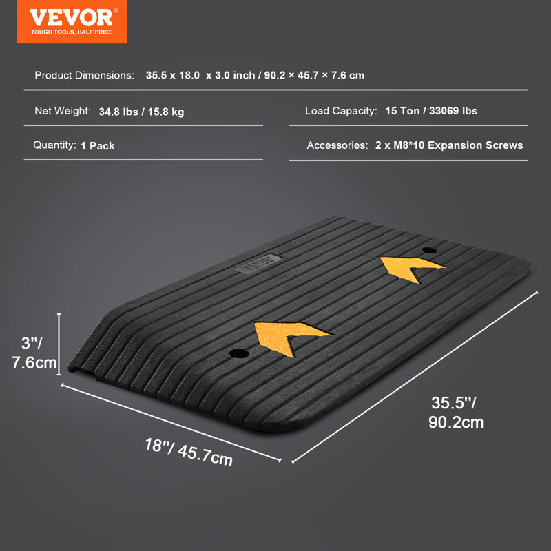 VEVOR Rubber Threshold Ramp, 3" H x 18" W x 35.5" L