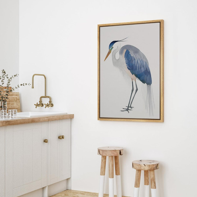 «Blue Heron Bird Portrait», reproduction d'art sur toile, aquarelle, H 24 po x l 16 po x P 1,5 po, Cadre naturel flottant