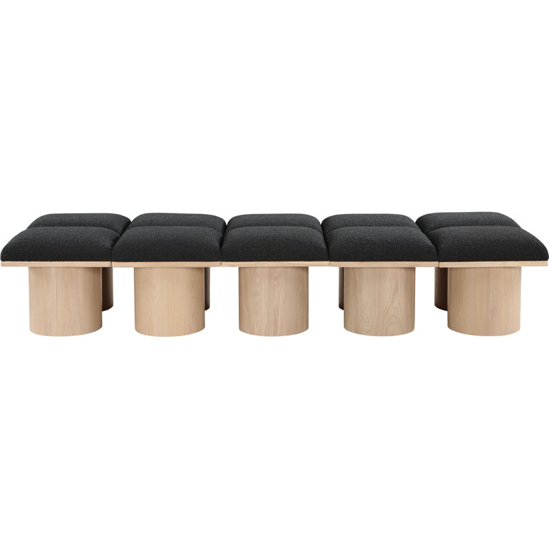 Banc rembourré Husnan, H 17,5 po x l 90 po x P 31 po, Naturel, Tissu bouclé noir
