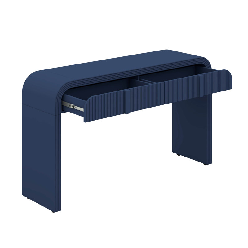 Console avec 2 tiroirs de rangement, table d'entrée moderne à silhouette arrondie, Marine