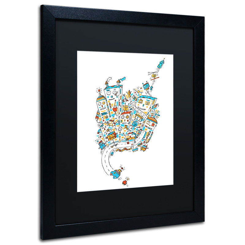 « robot city » par carla martell, art encadré, H 20 po x l 16 po, Noir