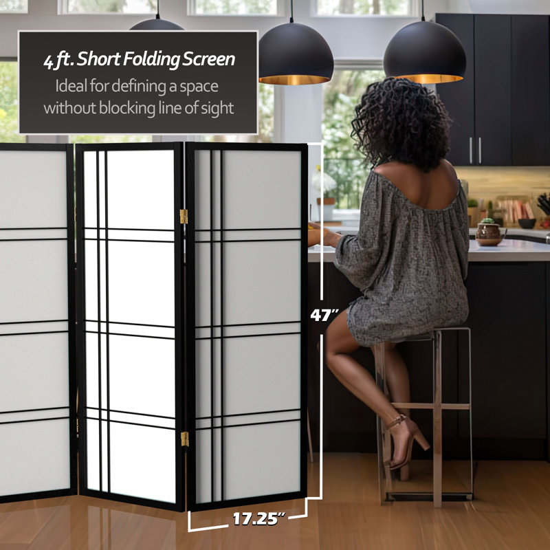 70" H Short Folding Screen, Black, 4