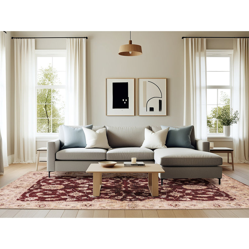 Tapis oriental rouge / beige Barkev, Rectangle 6 pi x 9 pi