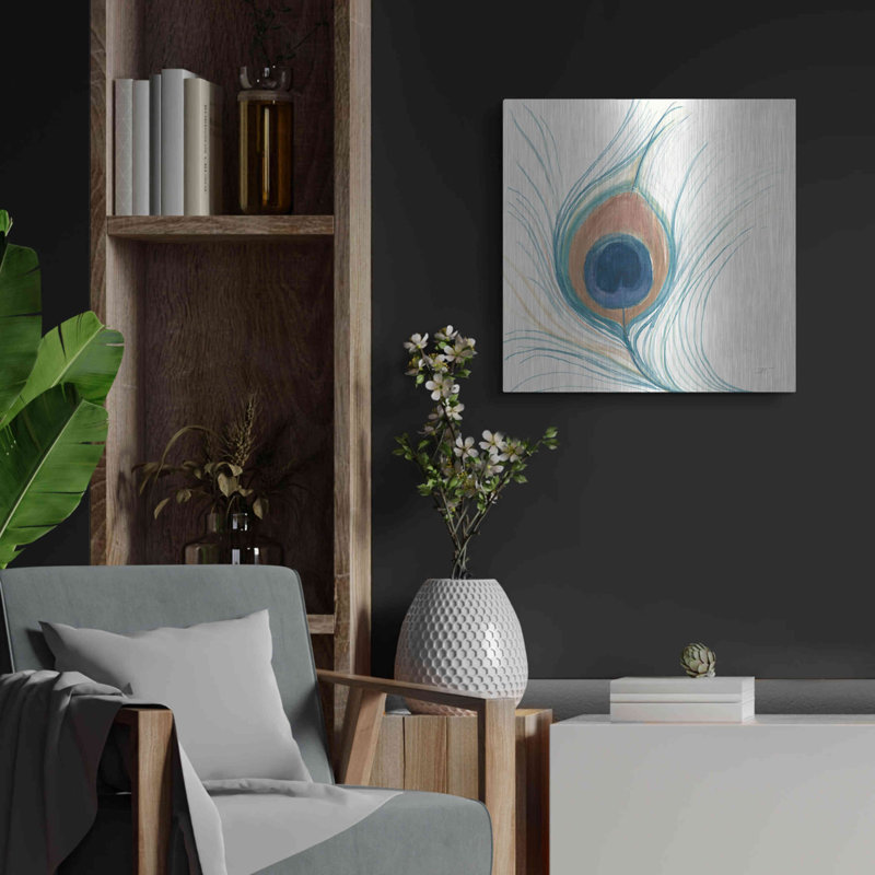 Bungalow Rose «Peacock Exploit II Blue» par Miranda TArtoma, art mural en métal, H 24 po x l 24 po