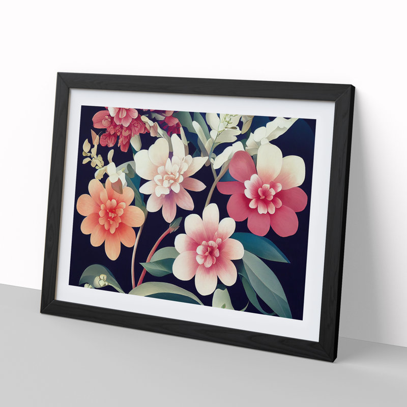 Illuminated Flowers - Single Picture Frame Print, 46cm H x 64cm W, Black