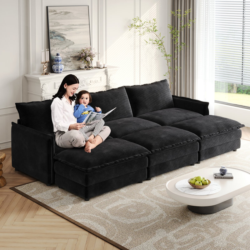 Velours côtelé avec mousse et repose-pieds amovibles - 3 repose-pieds confortables, Black