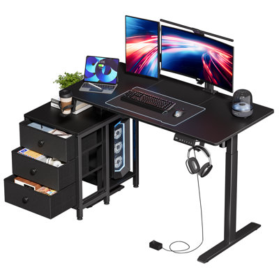 REAHOME 55 Inch Stangding Desk with File Drawers and Charging Station, Black