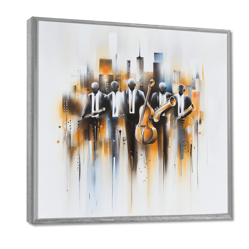 Abstrait Jazz Musisans In The Studio II - Music Jazz, art mural, H 30 po x l 30 po, Reproduction avec cadre flottant