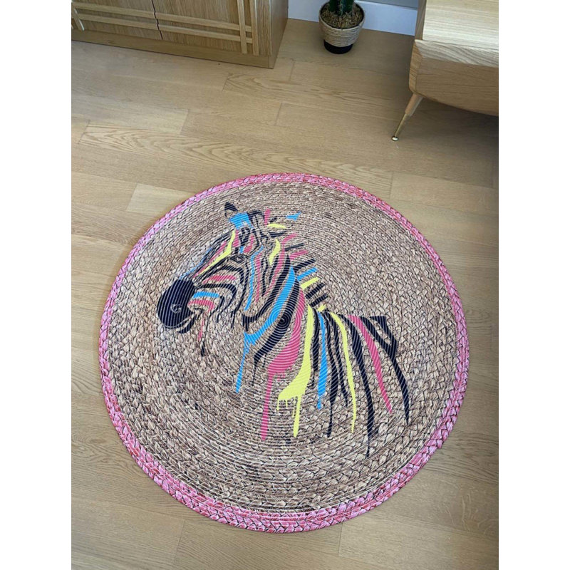 Tapis rond en coton avec envers antidérapant Mayleigh, Rond 3 pi 11 po x 3 pi 11 po