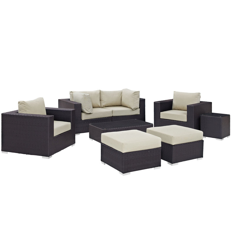 Convene Collection 8-Piece Outdoor Patio Sectional Set, Espresso Beige