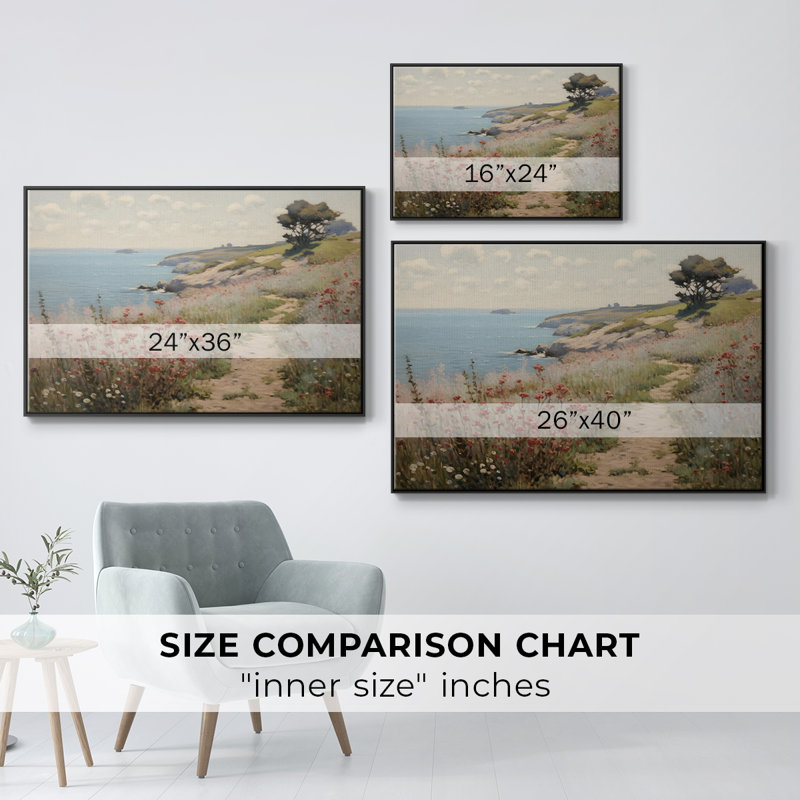 Paysage rétro - DCCDXLIV, Toile avec cadre flottant noir, H 27 po x l 41 po x P 2 po