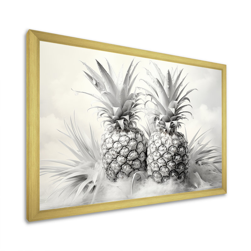 Pineapples Charm In Fog - Pineapples, art mural sur toile, Cadre photo doré simple, H 16 po x l 32 po x P 1 po