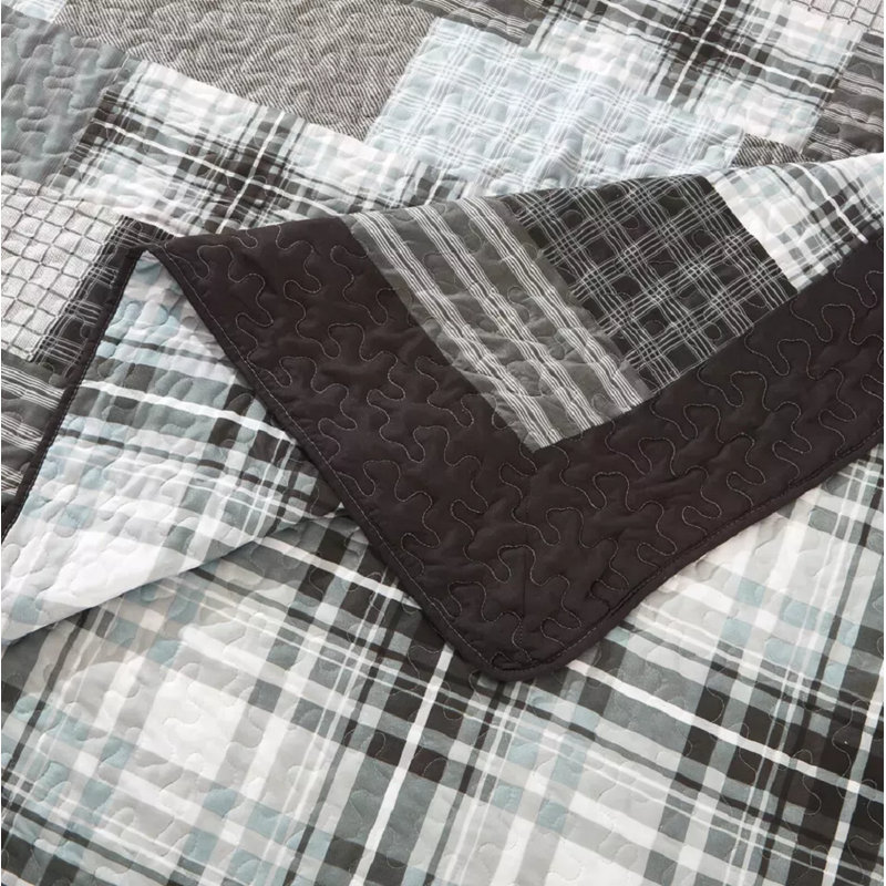 Newlin Polyester Patchwork Bedspread with Pillow Shams Included, 250 x 270 cm Bedspread - 2 Pillowcases, Grey