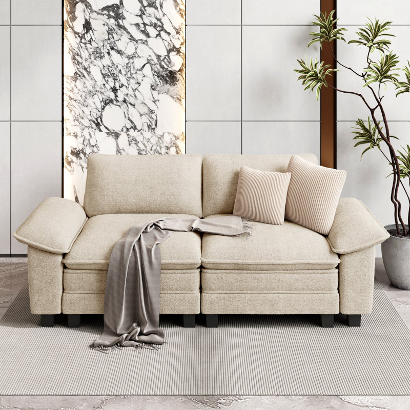 2 Seater Chenille Chaise End Sofa, Ivory Chenille