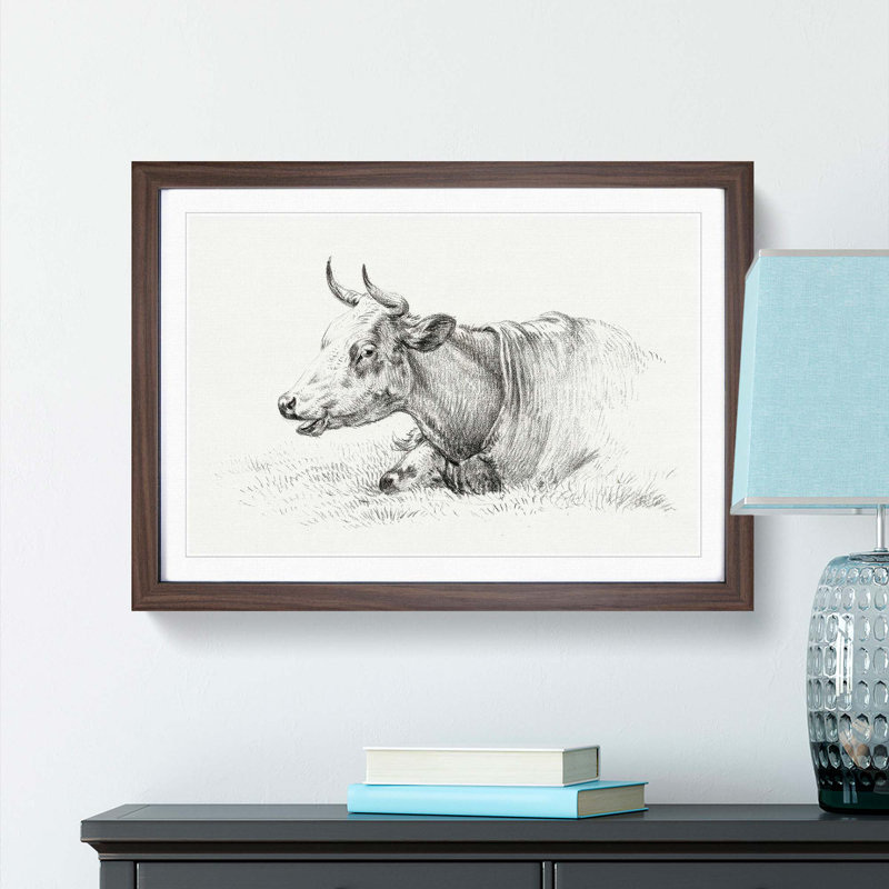 A Resting Cow by Jean Bernard - Single Picture Frame Print, Walnut Framed, 45cm H x 63cm W x 2cm D