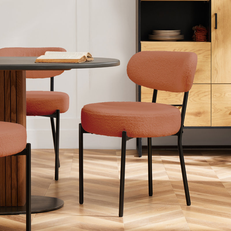 Boucle Sherpa Dining Chairs Set - Ergonomic Curved Back Upholstered Chairs with Sturdy Frame, Easy Assembly for Modern Kitchen & Dining Room