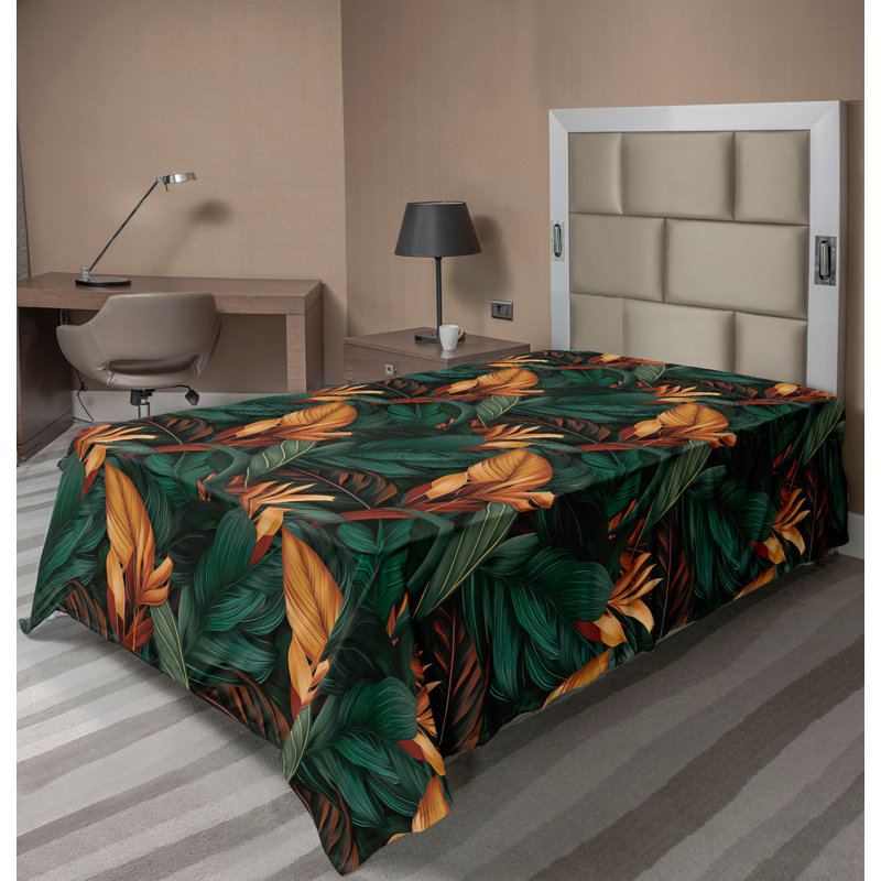 Drap Ambesonne Urban Jungle Night Exotics feuilles vert vermillon pâle, Drap plat simple