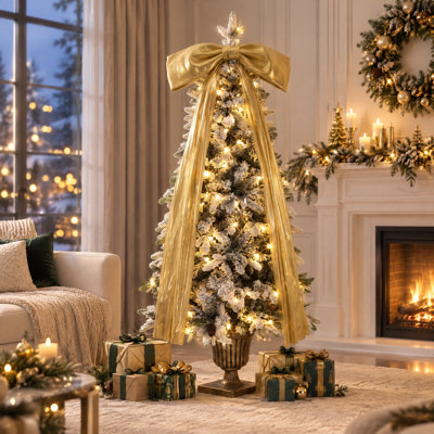 Sapin de Noël floqué préilluminé de 1,8 m avec 200 DEL blanc chaud et 8 modes d'éclairage