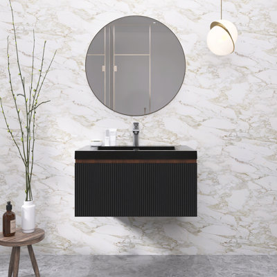 Meuble-lavabo moderne à rayures avec lavabo simple