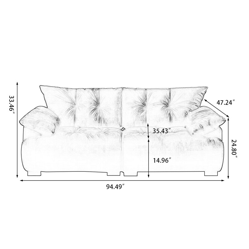 Canapé modulaire noir en similicuir, H 33,46 po x l 94,49 po x P 47,24 po