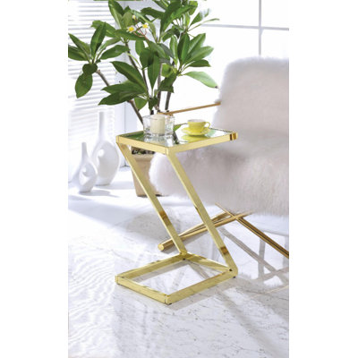 Elbert Contemporary Rectangular Accent Table with "Z" Shape Metal Base in Gold & Mirrored
