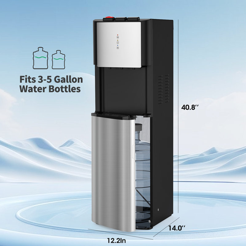 Distributeur de liquide refroidisseur d'eau à chargement par le bas pour bouteilles de 5 gallons 3 températures, verrou de sécurité pour enfants, affichage à DEL avec alerte de bouteille vide, acier inoxydable